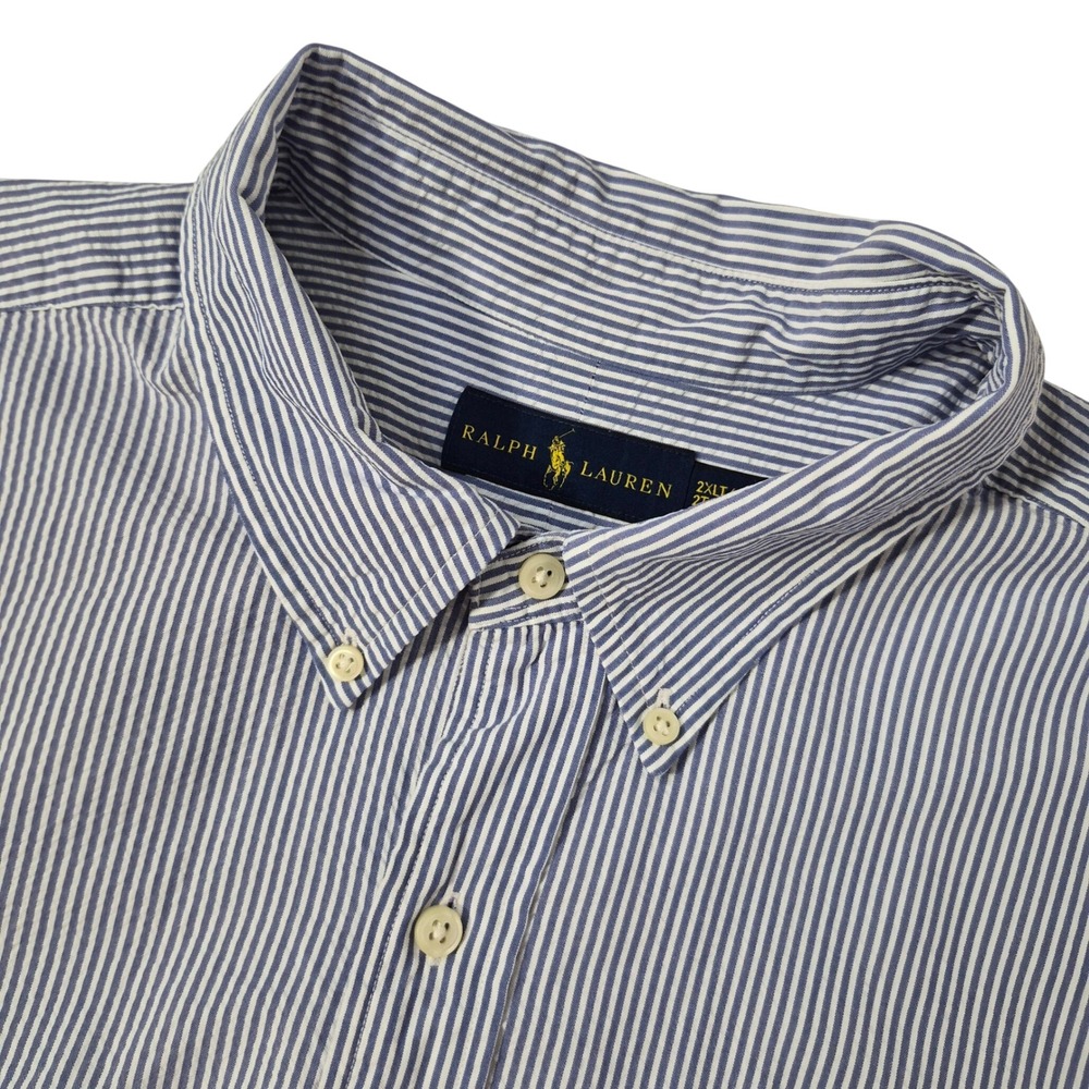 Ralph Lauren Button Down Shirt Mens 2XLT Tall Blue White Striped Seersucker Pony